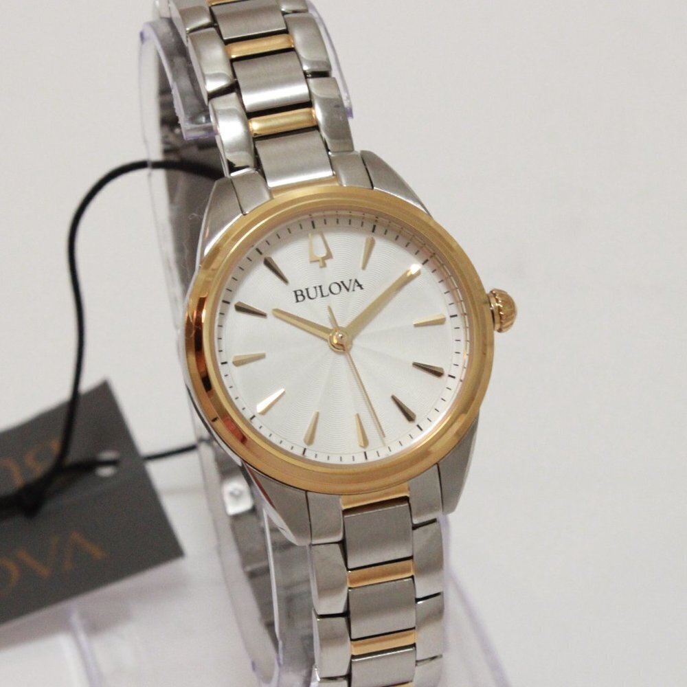 Bulova Ladies Sutton Classic Quartz Watch Two Tone Silver Dial 28mm - Picture 2 of 14